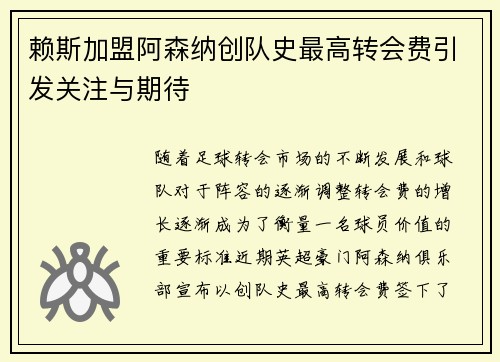赖斯加盟阿森纳创队史最高转会费引发关注与期待