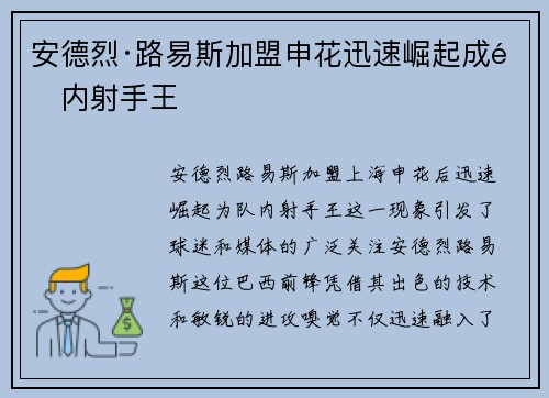 安德烈·路易斯加盟申花迅速崛起成队内射手王